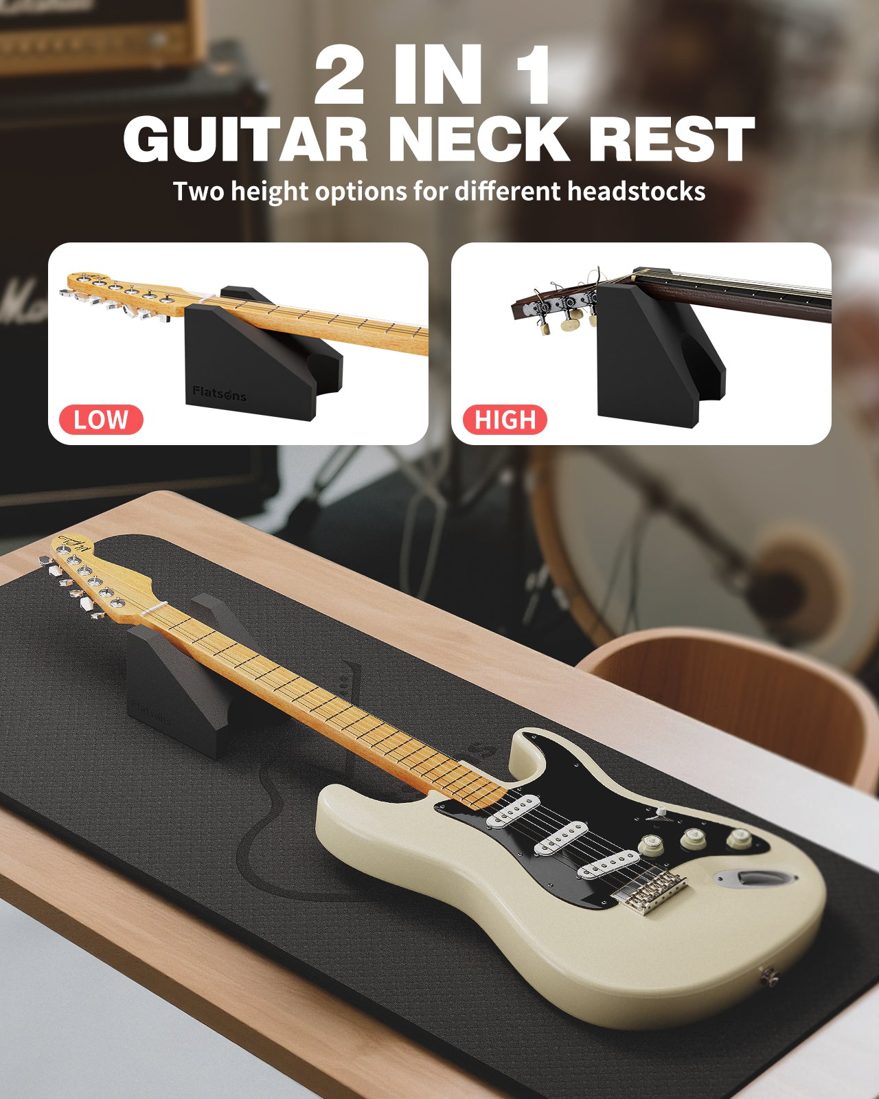 FA-16 Guitar Neck Rest and Guitar Mat, Guitar Cleaning Kit Tool with Dual Heights Support, TPE Material Workbench Mat, Repair and Maintenance Work Mat for Guitar Bass Banjo Mandolin Ukulele