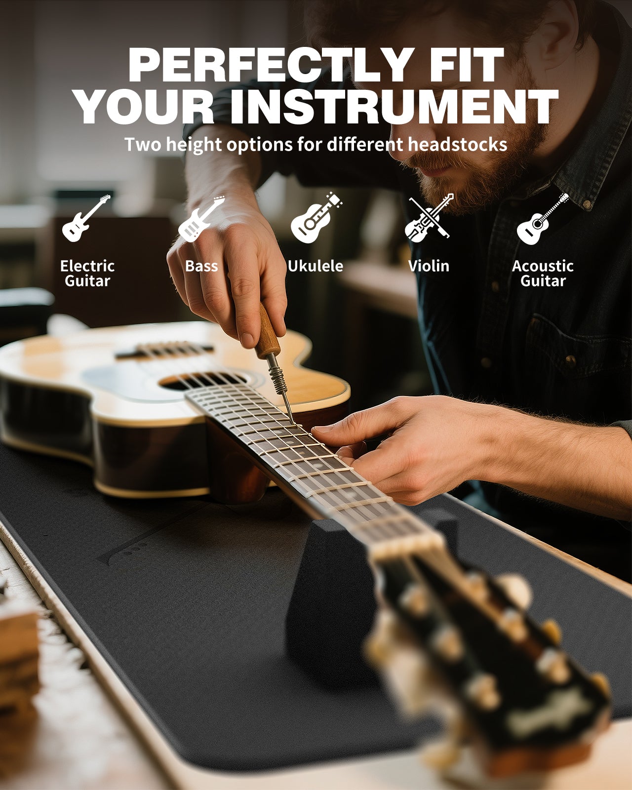 FA-16 Guitar Neck Rest and Guitar Mat, Guitar Cleaning Kit Tool with Dual Heights Support, TPE Material Workbench Mat, Repair and Maintenance Work Mat for Guitar Bass Banjo Mandolin Ukulele