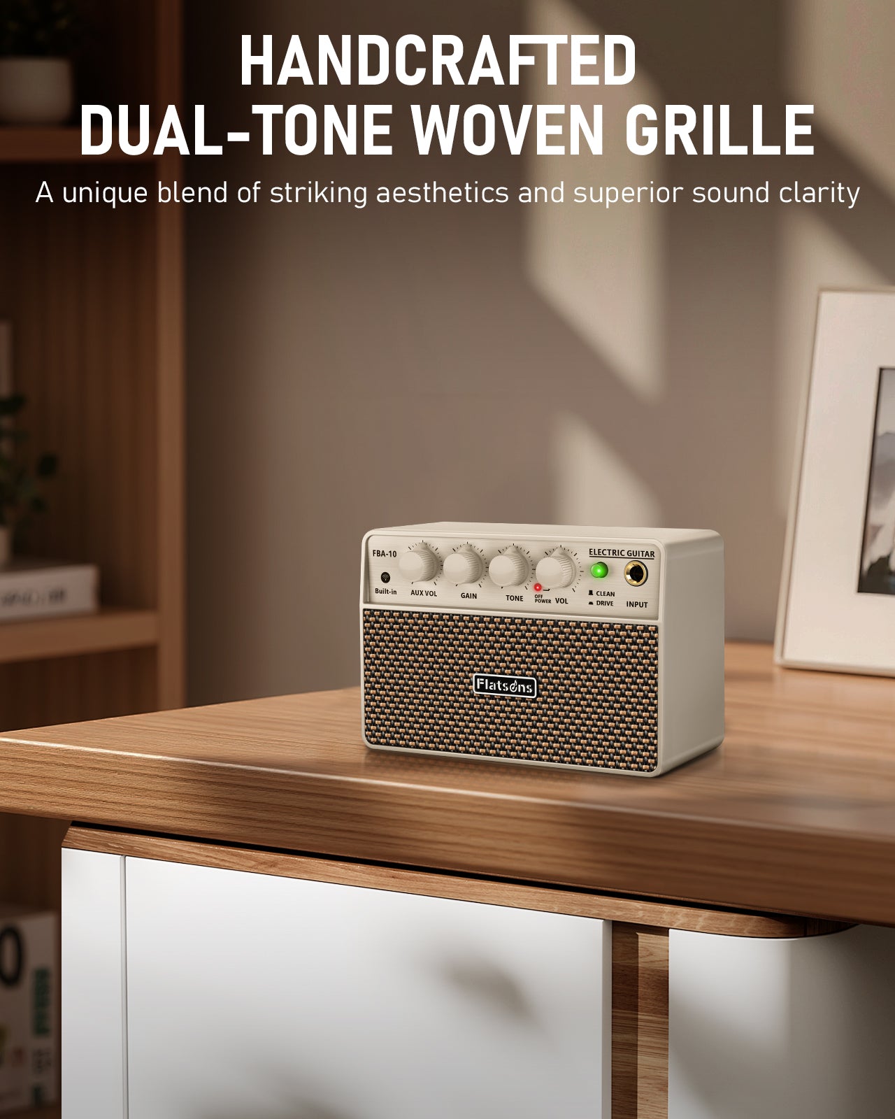 FBA-10 Mini Guitar Amp, 10W Electric Guitar Amplifier with Clean/Drive Channel, 6H Working, USB-C Rechargeable, 3.5mm Headphone/AUX Jack, Wireless Portable Amp for Practice, Traveling