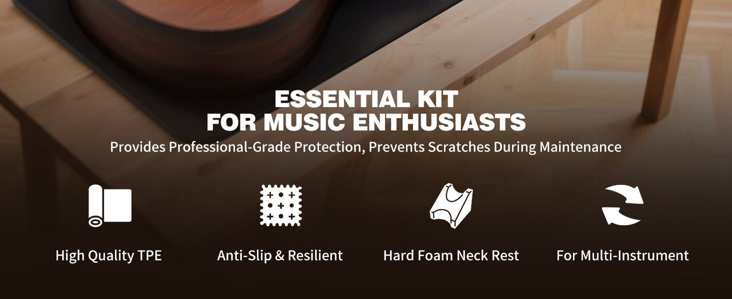 FA-16 Guitar Neck Rest and Guitar Mat, Guitar Cleaning Kit Tool with Dual Heights Support, TPE Material Workbench Mat, Repair and Maintenance Work Mat for Guitar Bass Banjo Mandolin Ukulele