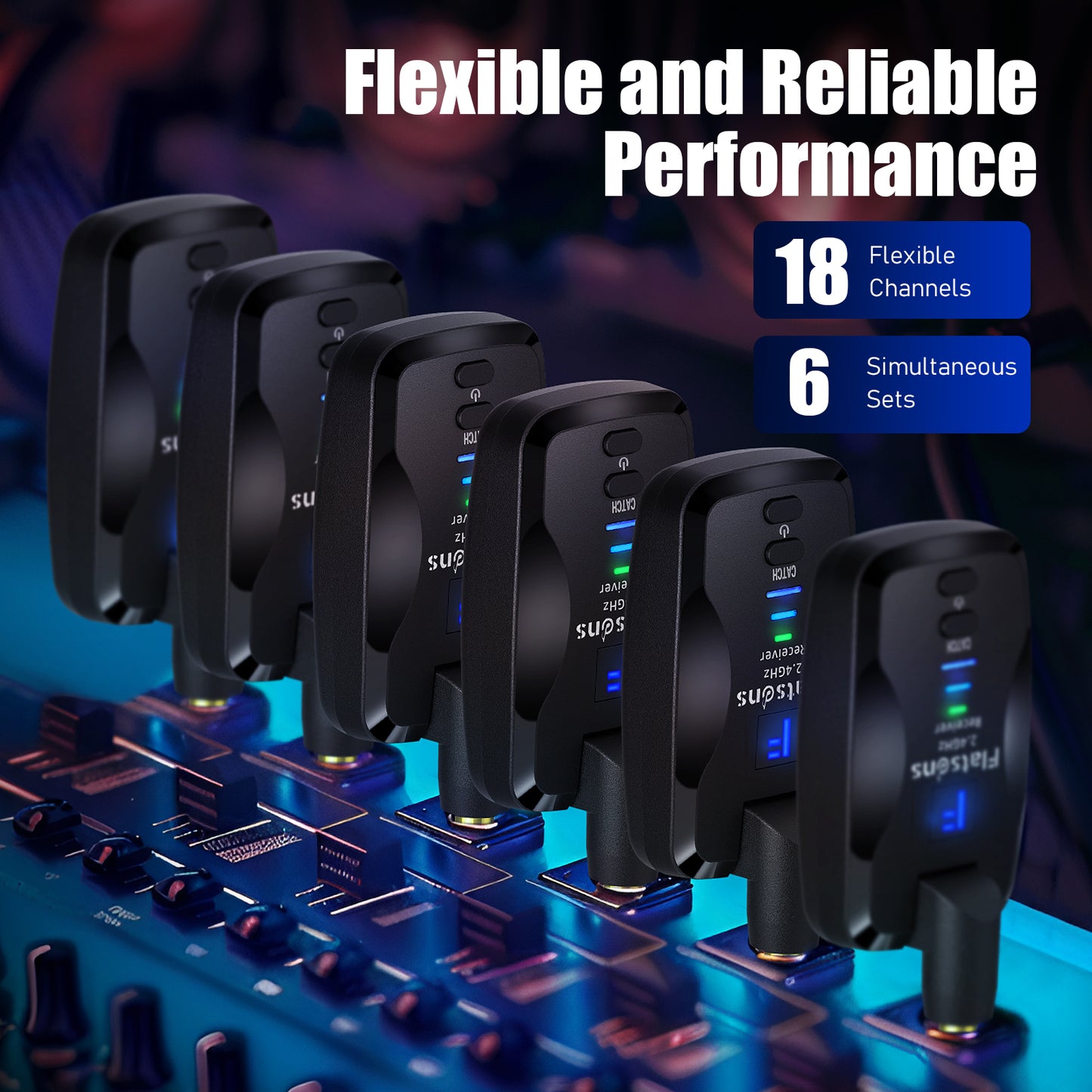 Flatsons FW2D Wireless Guitar System with Exclusive Silent Jack, 2.4GHz 6 Channels Wireless Audio Transmitter Receiver Rechargeable Type-C for Guitar, Bass, Ukulele, and Others