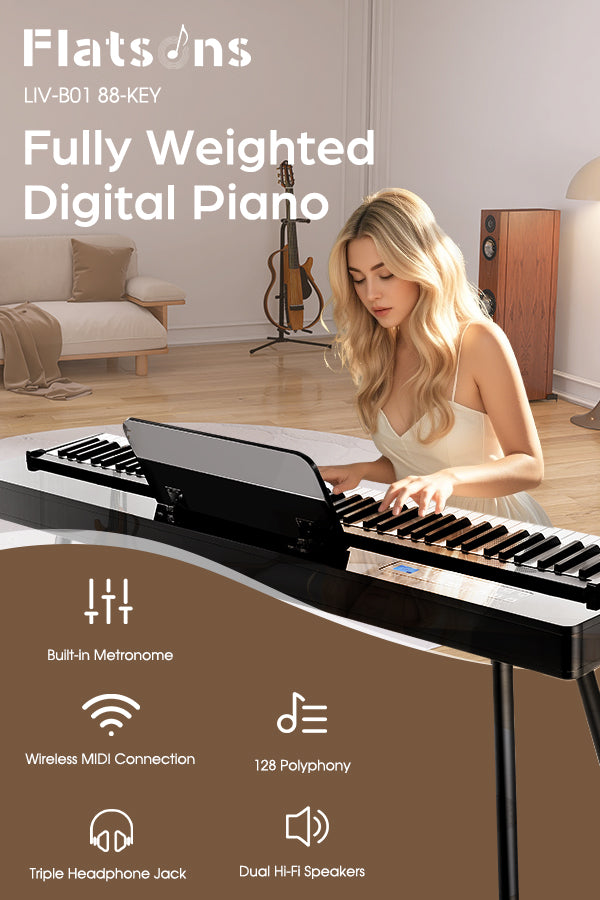 LIV-B01 Digital Piano Real Sampling, 88 Key Fully Weighted Keyboard Hammer Action, Sensitive Touch Electric Piano, USB-MIDI, Wooden Upright Piano for Adult, Beginner, Enthusiast (Black)