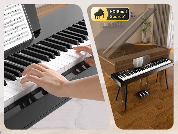 LIV-B01 Digital Piano Real Sampling, 88 Key Fully Weighted Keyboard Hammer Action, Sensitive Touch Electric Piano, USB-MIDI, Wooden Upright Piano for Adult, Beginner, Enthusiast (Black)