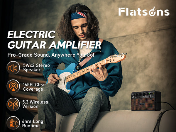 FBA-10 Guitar Amp, 10W Mini Electric Guitar Amplifier with Clean/Drive Channel, 6H Working, USB-C Rechargeable, 3.5mm Headphone/AUX Jack, Wireless Portable Amp for Indoor Practice, Small Gig