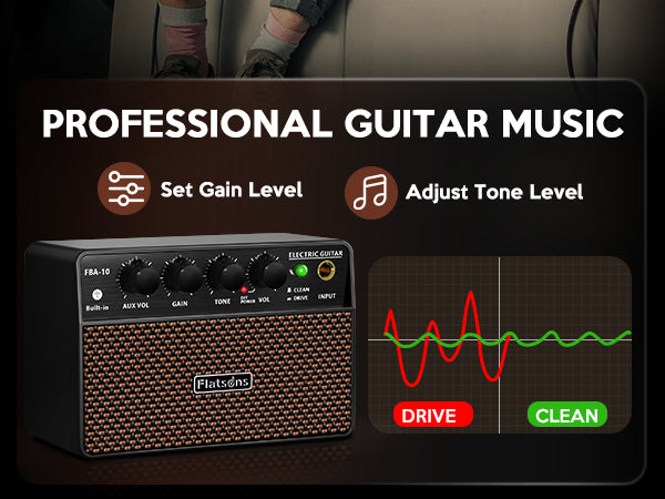 FBA-10 Guitar Amp, 10W Mini Electric Guitar Amplifier with Clean/Drive Channel, 6H Working, USB-C Rechargeable, 3.5mm Headphone/AUX Jack, Wireless Portable Amp for Indoor Practice, Small Gig