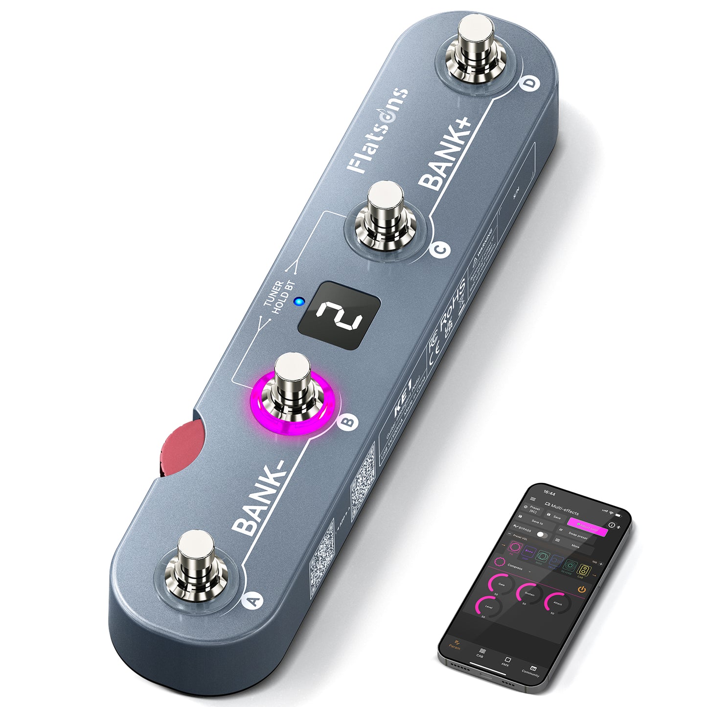 KE1 Guitar Pedal for Android/IOS, Multi Effects Pedal with 61 Effects, 20 AMP/CAB, 36 Preset Slot, IR/AMX Loader, OTG USB-C Record Loopback, Wireless Rechargeable Tuner Delay MOD Reverb Pedal