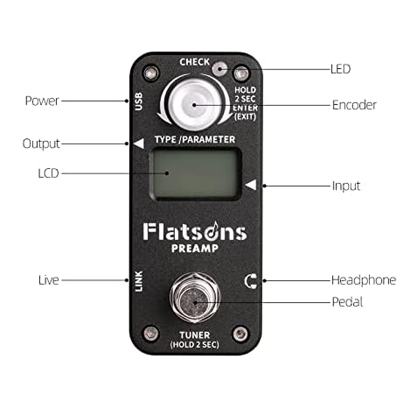 Multi-Function Guitar Pedal Delay Reverberation effect Pedal Tuner mode Mini Guiatr Pedal FTE2 (FPR1)