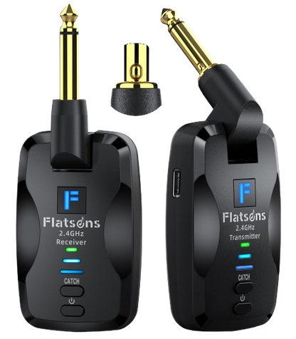 Flatsons FW2D Wireless Guitar System with Exclusive Silent Jack, 2.4GHz 6 Channels Wireless Audio Transmitter Receiver Rechargeable Type-C for Guitar, Bass, Ukulele, and Others