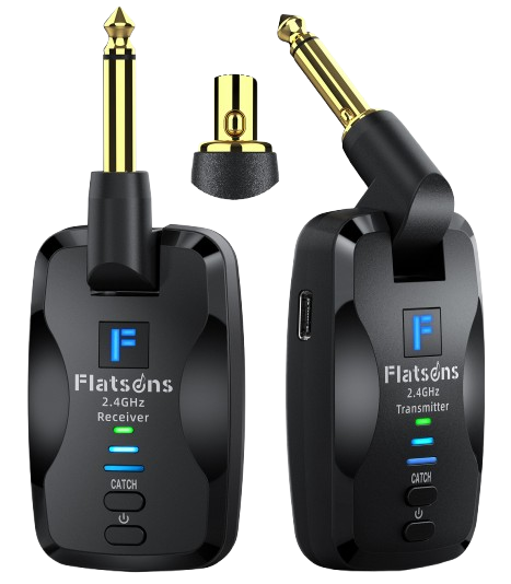 Flatsons FW2D Wireless Guitar System with Exclusive Silent Jack, 2.4GHz 6 Channels Wireless Audio Transmitter Receiver Rechargeable Type-C for Guitar, Bass, Ukulele, and Others