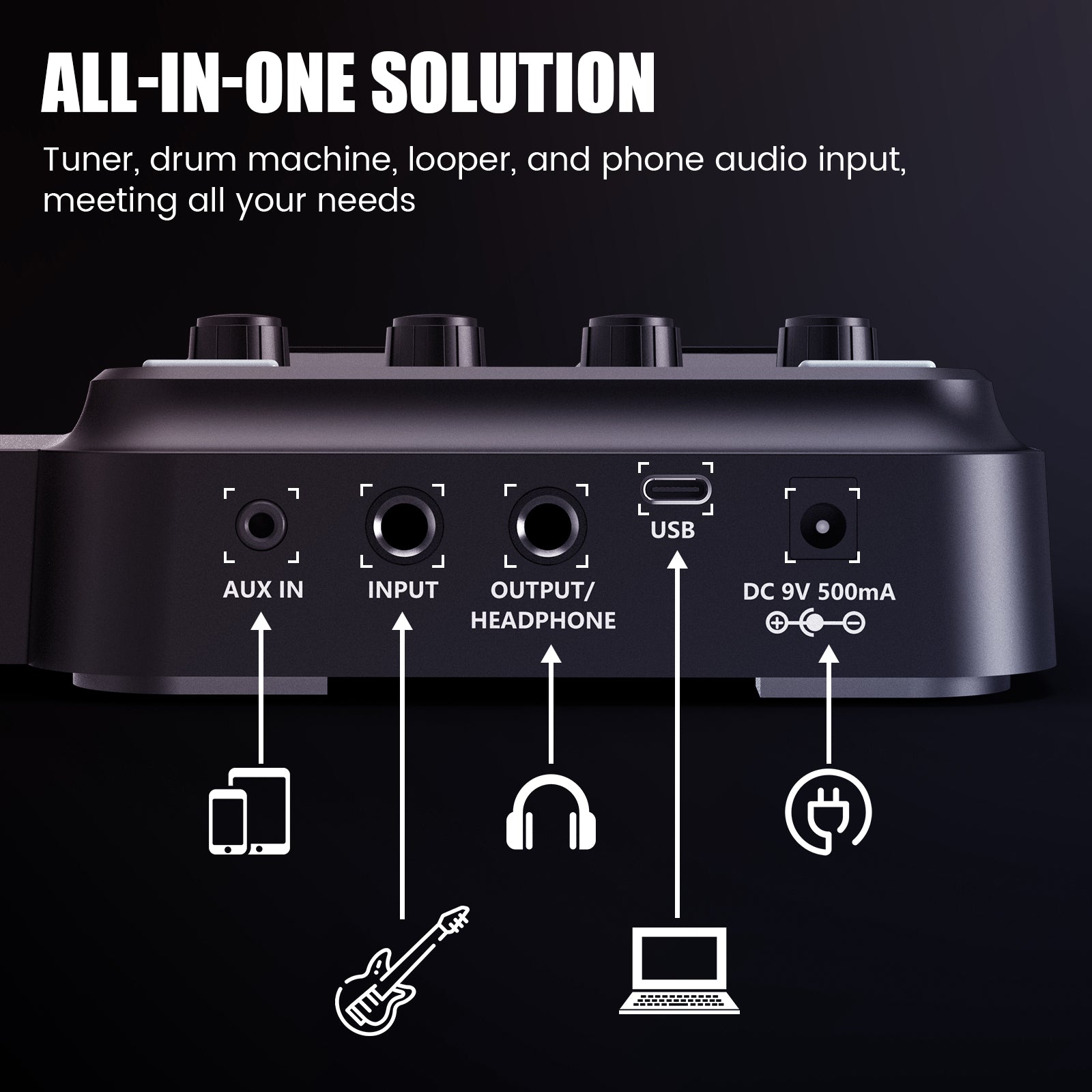 guitar pedal with aux in KMF-1 Multi Effects Guitar Pedal, 18 Amp/Cab Electric Guitar Effects Processor with 77 Effects, 42 Drum Rhythms, Aux In, Looper Wah Reverb Tuner