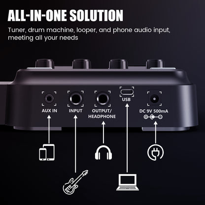 all in one guitar pedal KMF-1 Multi Effects Guitar Pedal, 18 Amp/Cab Electric Guitar Effects Processor with 77 Effects, 42 Drum Rhythms, Aux In, Looper Wah Reverb Tuner