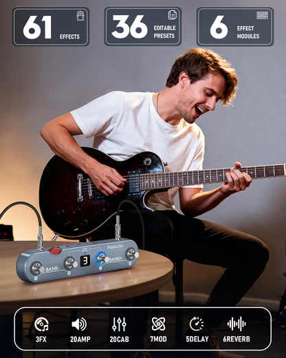 KE1 Guitar Pedal for Android/IOS, Multi Effects Pedal with 61 Effects, 20 AMP/CAB, 36 Preset Slot, IR/AMX Loader, OTG USB-C Record Loopback, Wireless Rechargeable Tuner Delay MOD Reverb Pedal