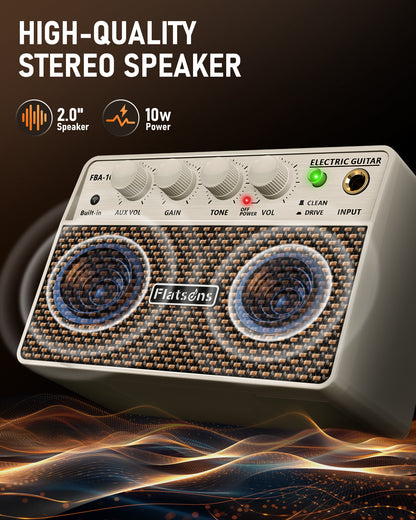 FBA-10 Mini Guitar Amp, 10W Electric Guitar Amplifier with Clean/Drive Channel, 6H Working, USB-C Rechargeable, 3.5mm Headphone/AUX Jack, Wireless Portable Amp for Practice, Traveling