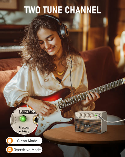FBA-10 Mini Guitar Amp, 10W Electric Guitar Amplifier with Clean/Drive Channel, 6H Working, USB-C Rechargeable, 3.5mm Headphone/AUX Jack, Wireless Portable Amp for Practice, Traveling
