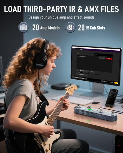 KE1 Guitar Pedal for Android/IOS, Multi Effects Pedal with 61 Effects, 20 AMP/CAB, 36 Preset Slot, IR/AMX Loader, OTG USB-C Record Loopback, Wireless Rechargeable Tuner Delay MOD Reverb Pedal
