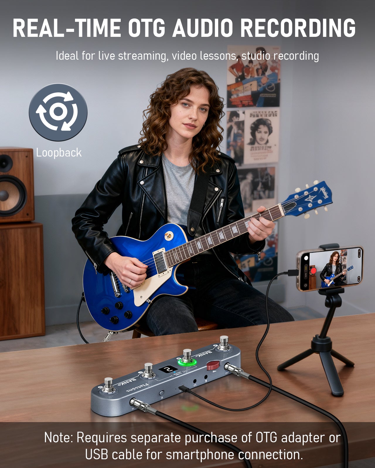 KE1 Guitar Pedal for Android/IOS, Multi Effects Pedal with 61 Effects, 20 AMP/CAB, 36 Preset Slot, IR/AMX Loader, OTG USB-C Record Loopback, Wireless Rechargeable Tuner Delay MOD Reverb Pedal