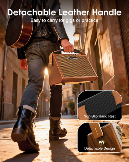 Crush20 Acoustic Guitar Amp, 20W Mic/Guitar Amplifier with Reverb, 2-Band EQ, Rechargeable 8H Battery Life, Advanced Dual-chip Wireless Portable Speaker for 6.35mm Microphone/Acoustic Guitars