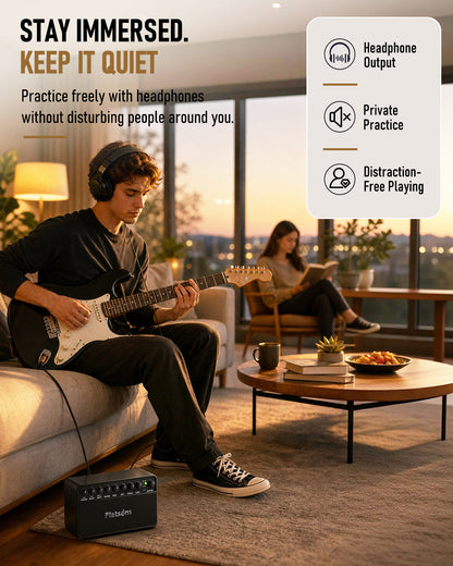 Flatsons FBA-20 Portable Electric Guitar Amp, 20W Rechargeable Desk Practice Guitar Combo Amplifier with Clean & Drive Channels, Delay Reverb EQ, OTG Recording, for Beginners, Home Use, Backyard Play