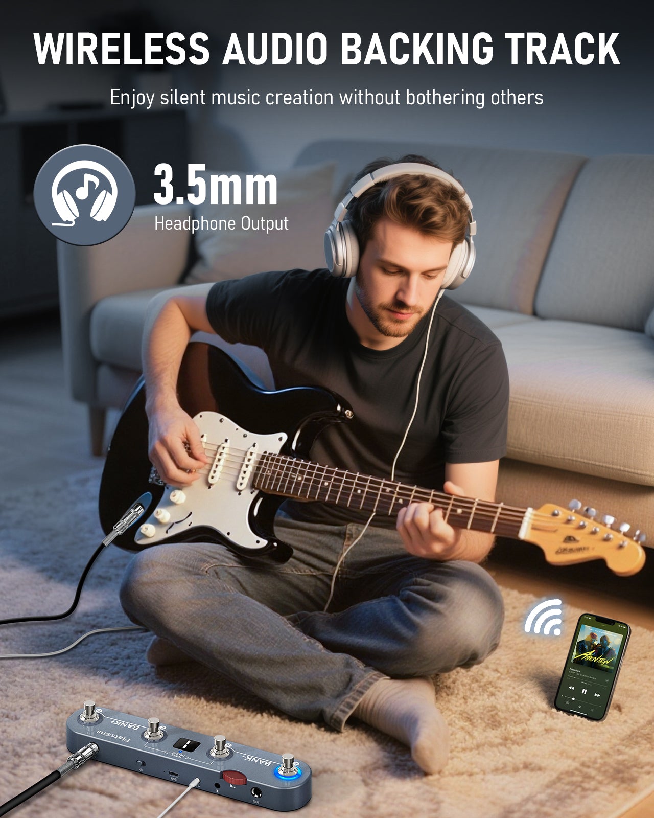 backing track guitar pedal KE1 Guitar Pedal for Android/IOS, Multi Effects Pedal with 61 Effects, 20 AMP/CAB, 36 Preset Slot, IR/AMX Loader, OTG USB-C Record Loopback, Wireless