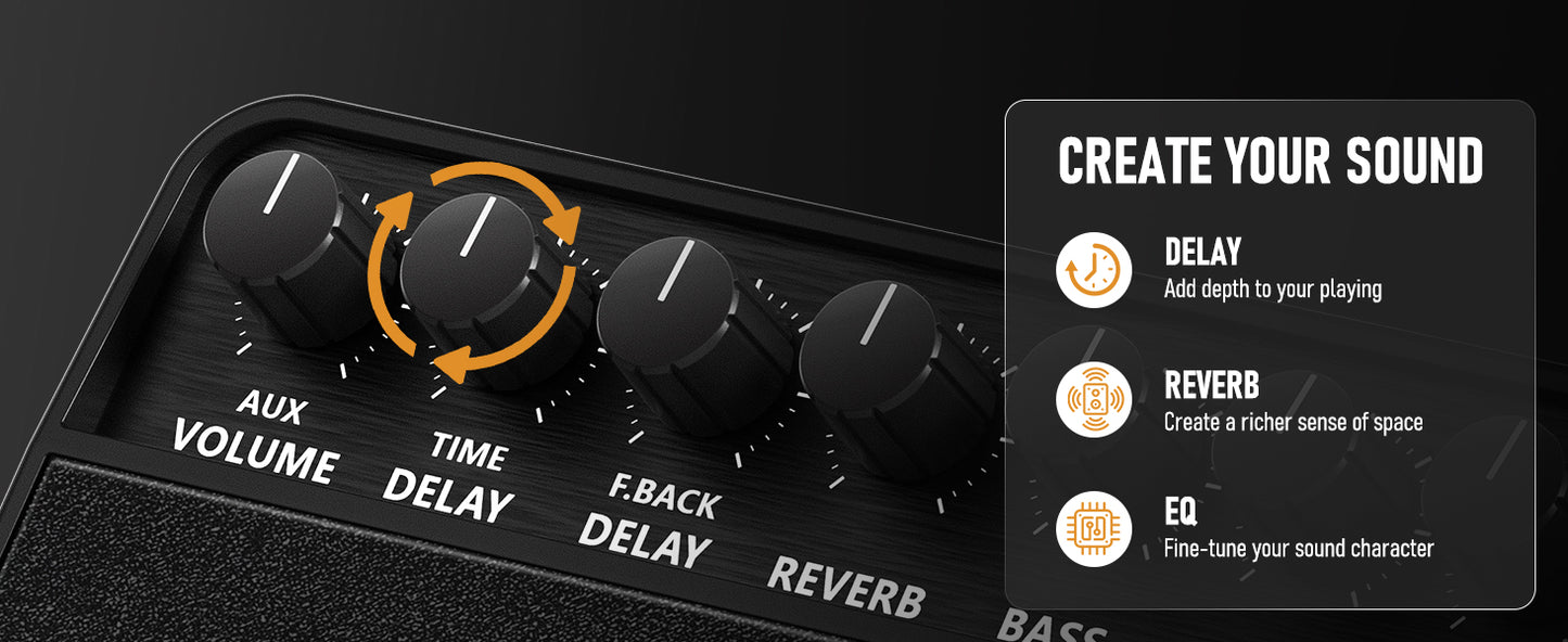 Flatsons FBA-20 Portable Electric Guitar Amp, 20W Rechargeable Desk Practice Guitar Combo Amplifier with Clean & Drive Channels, Delay Reverb EQ, OTG Recording, for Beginners, Home Use, Backyard Play