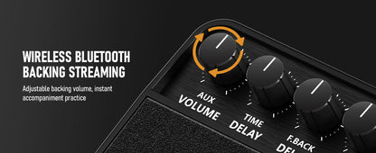 Flatsons FBA-20 Portable Electric Guitar Amp, 20W Rechargeable Desk Practice Guitar Combo Amplifier with Clean & Drive Channels, Delay Reverb EQ, OTG Recording, for Beginners, Home Use, Backyard Play