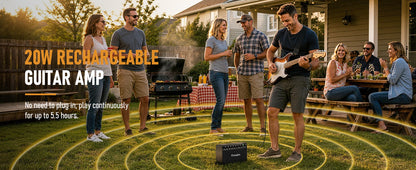 Flatsons FBA-20 Portable Electric Guitar Amp, 20W Rechargeable Desk Practice Guitar Combo Amplifier with Clean & Drive Channels, Delay Reverb EQ, OTG Recording, for Beginners, Home Use, Backyard Play
