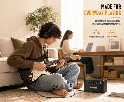 Flatsons FBA-20 Portable Electric Guitar Amp, 20W Rechargeable Desk Practice Guitar Combo Amplifier with Clean & Drive Channels, Delay Reverb EQ, OTG Recording, for Beginners, Home Use, Backyard Play