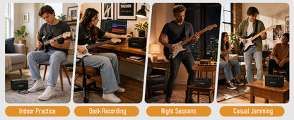 Flatsons FBA-20 Portable Electric Guitar Amp, 20W Rechargeable Desk Practice Guitar Combo Amplifier with Clean & Drive Channels, Delay Reverb EQ, OTG Recording, for Beginners, Home Use, Backyard Play
