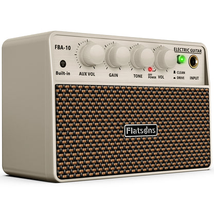 FBA-10 Mini Guitar Amp, 10W Electric Guitar Amplifier with Clean/Drive Channel, 6H Working, USB-C Rechargeable, 3.5mm Headphone/AUX Jack, Wireless Portable Amp for Practice, Traveling
