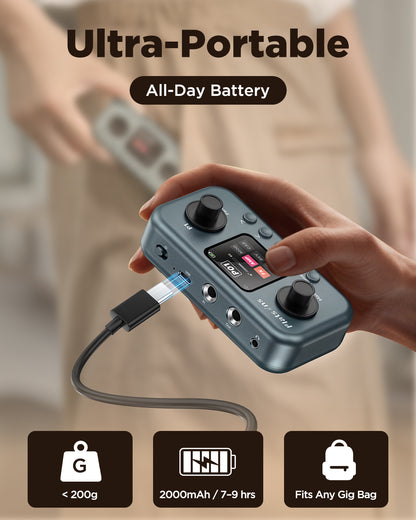 Flatsons P1 Portable Multi Effects Guitar Pedals, 80+ Effects & Amp Modeling, Rechargeable Multi Effects Processor for Electric Guitar, Wireless App Control, OTG Recording & IR Loading