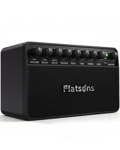 Flatsons FBA-20 Portable Electric Guitar Amp, 20W Rechargeable Desk Practice Guitar Combo Amplifier with Clean & Drive Channels, Delay Reverb EQ, OTG Recording, for Beginners, Home Use, Backyard Play