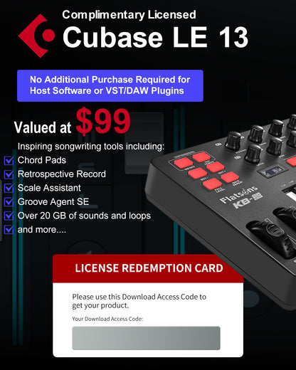 KB-25mini USB MIDI Keyboard Controller 25 Keys, Professional Music Production with Mod/Pitch Wheel, 8 Drum Pad, Arpeggiator, Portable Beat Maker for All Software (Licensed Cubase Included)