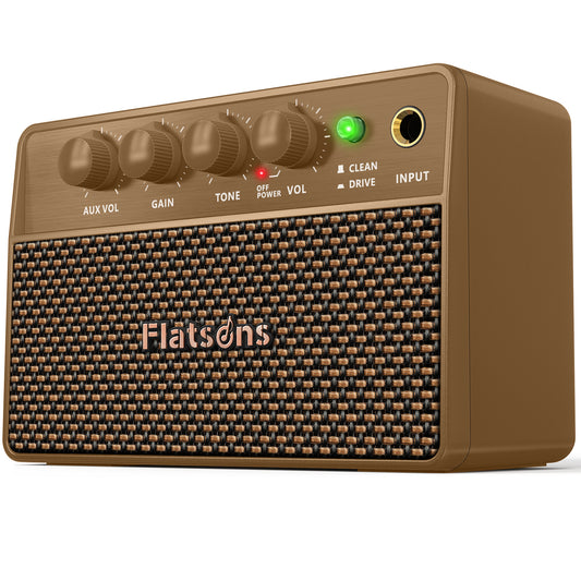 FBA-10 Guitar Amplifier, Drive/Clean Tone Electric Guitars Amp, 10W Mini Portable Amp with Type-C Rechargeable Battery 6H Work, Wireless Vintage Guitar Speaker for Practice Travel (Brown)