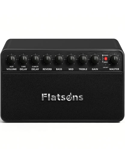 Flatsons FBA-20 Portable Electric Guitar Amp, 20W Rechargeable Desk Practice Guitar Combo Amplifier with Clean & Drive Channels, Delay Reverb EQ, OTG Recording, for Beginners, Home Use, Backyard Play