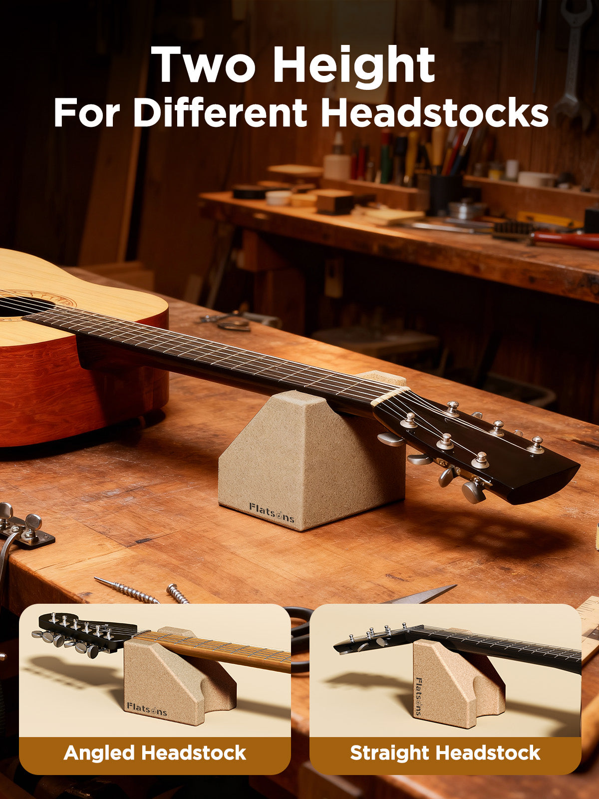 FA-19 Guitar Neck Rest, Two Heights Support Guitar Neck Cradle, Stable Trapezoid Design, Premium Cork Guitar Rest, Guitar Accessories for Guitar Workstation Ukulele Violin Banjo Mandolin
