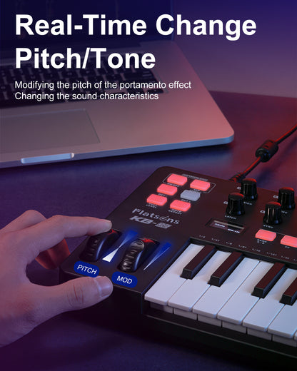 KB-25mini USB MIDI Keyboard Controller 25 Keys, Professional Music Production with Mod/Pitch Wheel, 8 Drum Pad, Arpeggiator, Portable Beat Maker for All Software (Licensed Cubase Included)