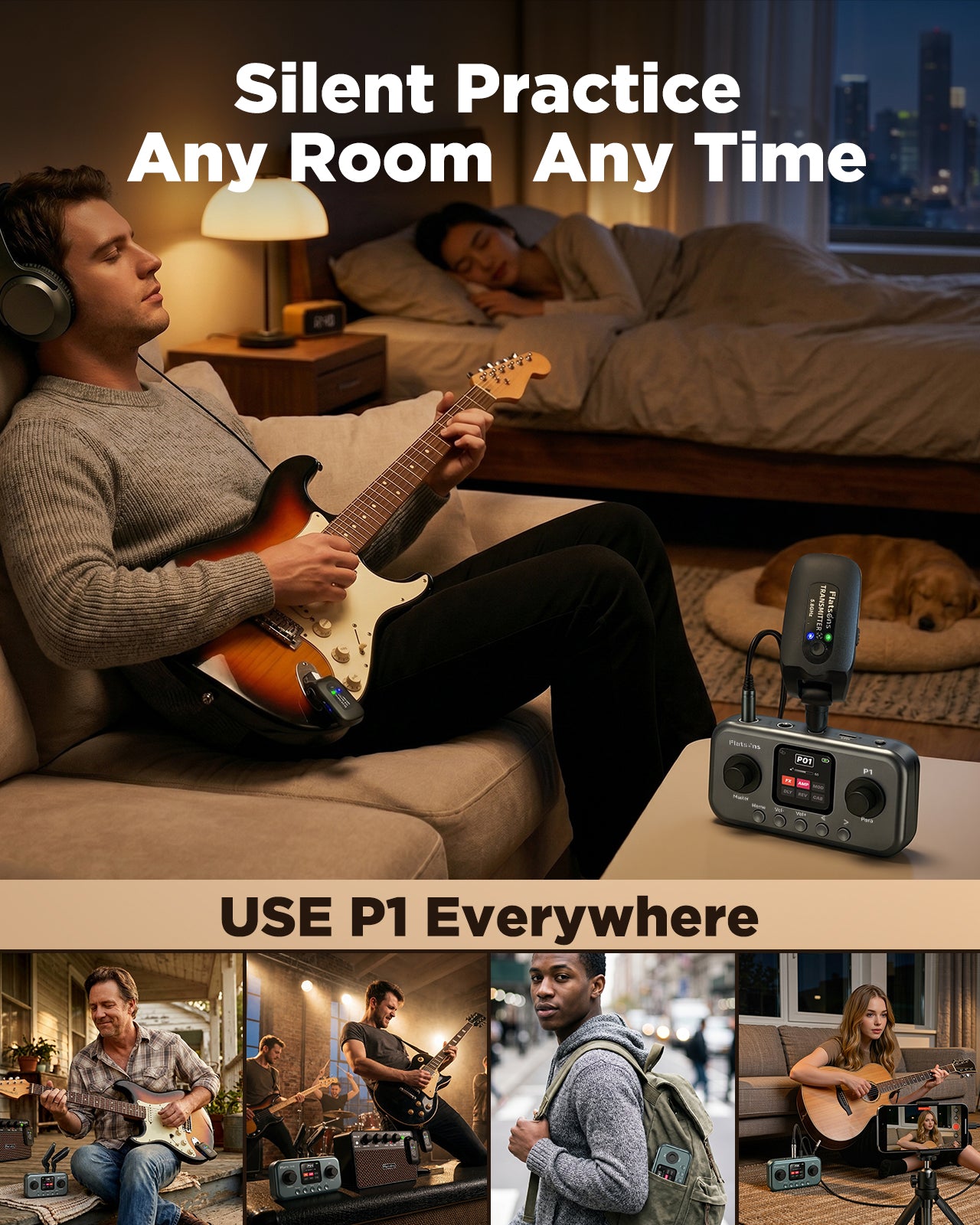 Flatsons P1 Portable Multi Effects Guitar Pedals, 80+ Effects & Amp Modeling, Rechargeable Multi Effects Processor for Electric Guitar, Wireless App Control, OTG Recording & IR Loading