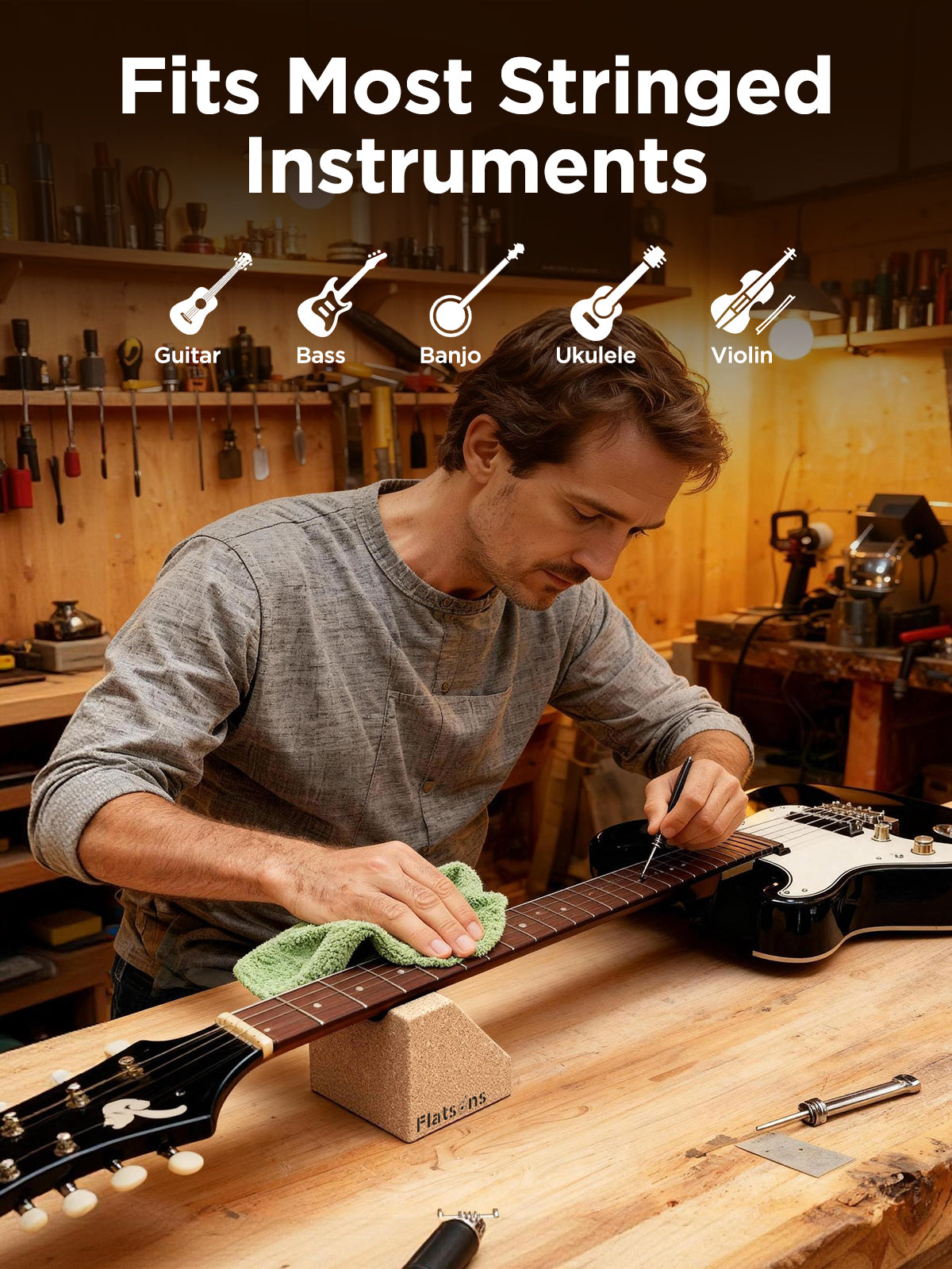 FA-19 Guitar Neck Rest, Two Heights Support Guitar Neck Cradle, Stable Trapezoid Design, Premium Cork Guitar Rest, Guitar Accessories for Guitar Workstation Ukulele Violin Banjo Mandolin