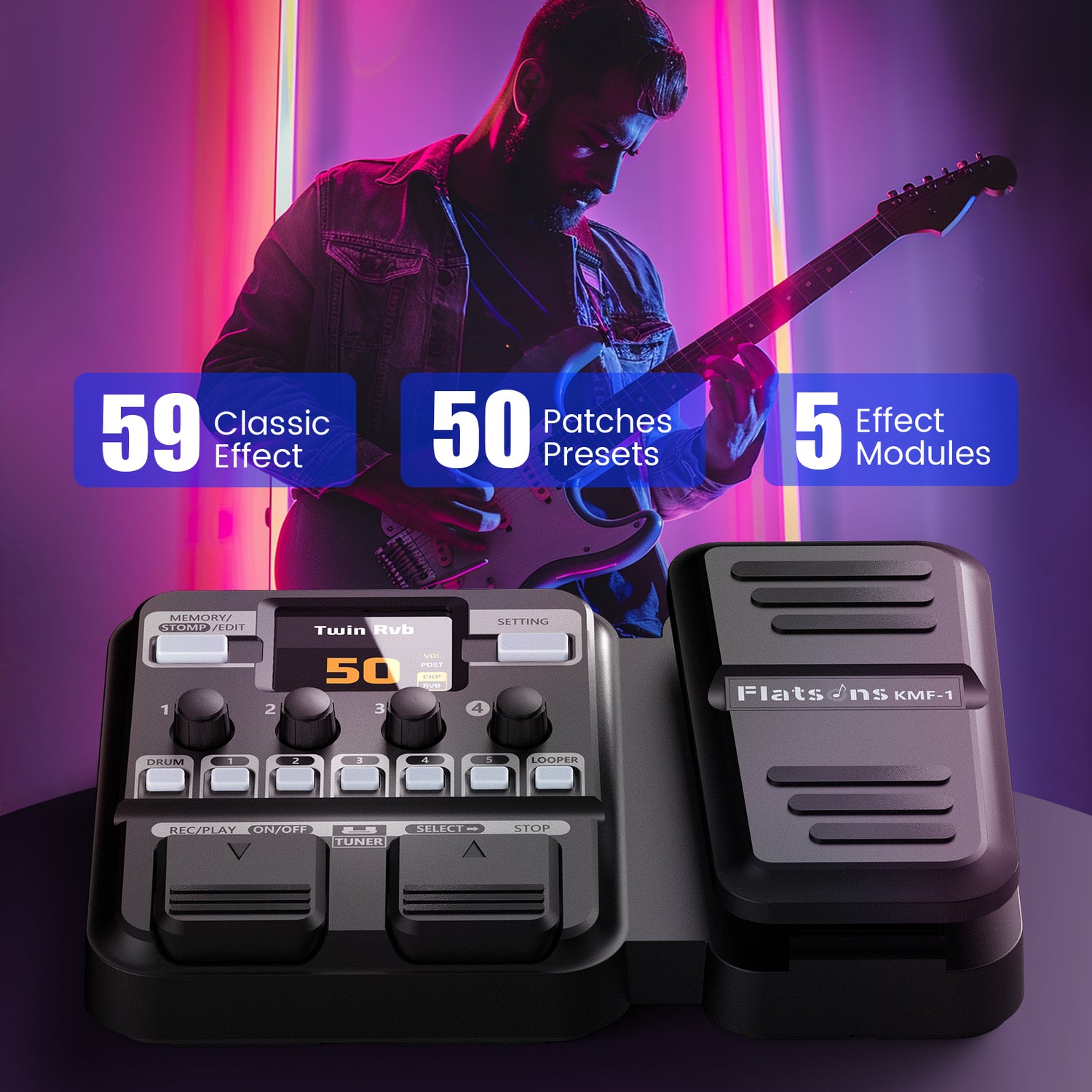 KMF-1 Multi Effects Guitar Pedal, 18 Amp/Cab Electric Guitar Effects P – Flatsons