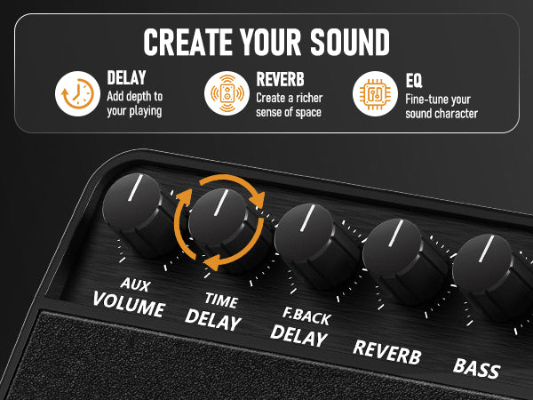 Flatsons FBA-20 Portable Electric Guitar Amp, 20W Rechargeable Desk Practice Guitar Combo Amplifier with Clean & Drive Channels, Delay Reverb EQ, OTG Recording, for Beginners, Home Use, Backyard Play