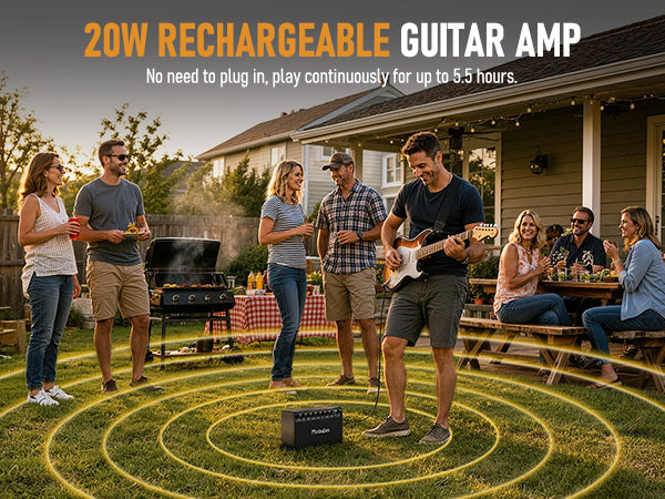 Flatsons FBA-20 Portable Electric Guitar Amp, 20W Rechargeable Desk Practice Guitar Combo Amplifier with Clean & Drive Channels, Delay Reverb EQ, OTG Recording, for Beginners, Home Use, Backyard Play