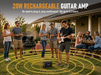 Flatsons FBA-20 Portable Electric Guitar Amp, 20W Rechargeable Desk Practice Guitar Combo Amplifier with Clean & Drive Channels, Delay Reverb EQ, OTG Recording, for Beginners, Home Use, Backyard Play