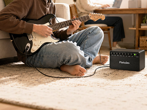Flatsons FBA-20 Portable Electric Guitar Amp, 20W Rechargeable Desk Practice Guitar Combo Amplifier with Clean & Drive Channels, Delay Reverb EQ, OTG Recording, for Beginners, Home Use, Backyard Play