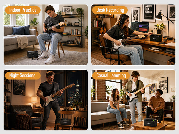 Flatsons FBA-20 Portable Electric Guitar Amp, 20W Rechargeable Desk Practice Guitar Combo Amplifier with Clean & Drive Channels, Delay Reverb EQ, OTG Recording, for Beginners, Home Use, Backyard Play
