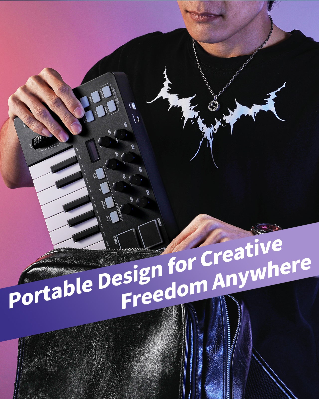 KB-25mini USB MIDI Keyboard Controller 25 Keys, Professional Music Production with Mod/Pitch Wheel, 8 Drum Pad, Arpeggiator, Portable Beat Maker for All Software (Licensed Cubase Included)