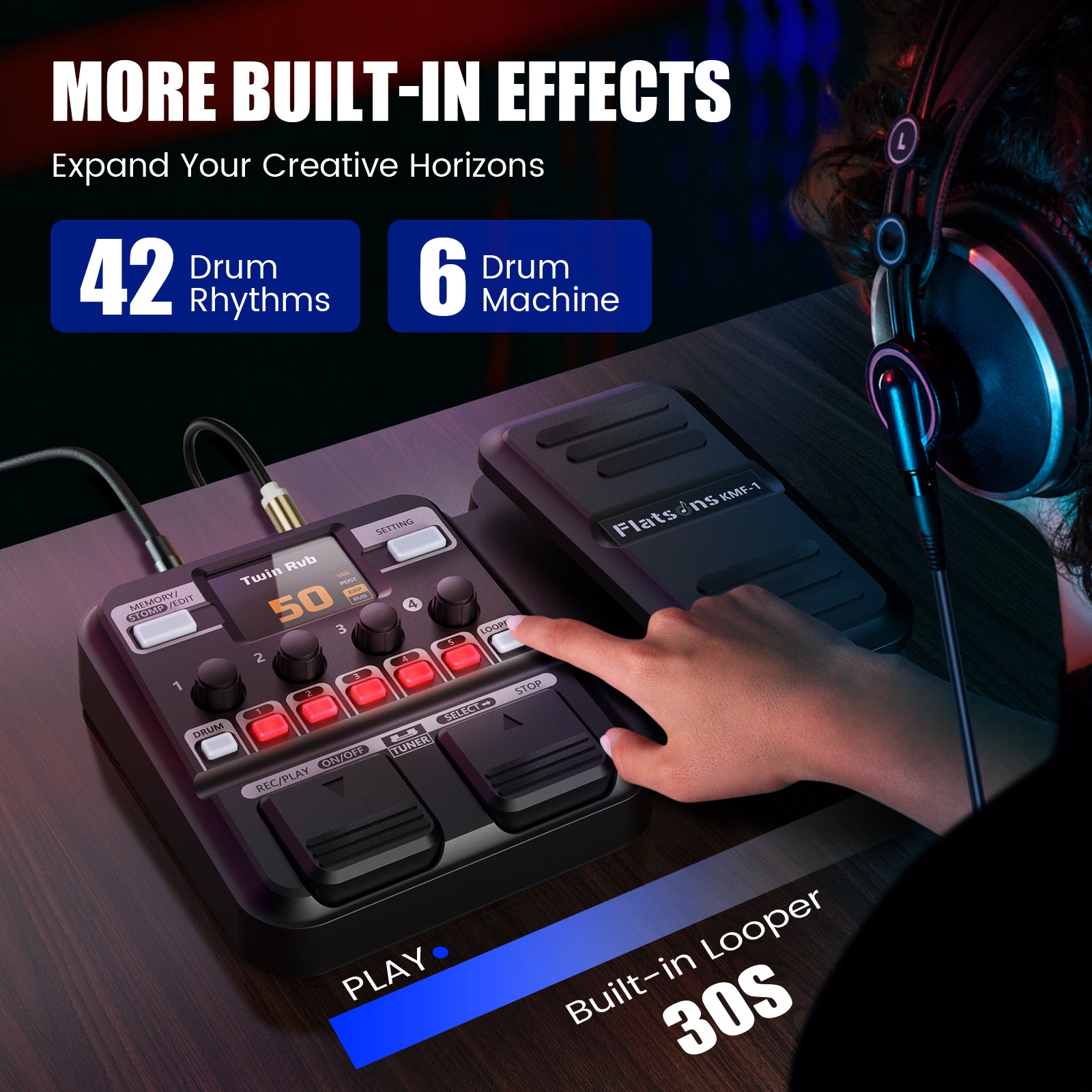guitar fx pedal KMF-1 Multi Effects Guitar Pedal, 18 Amp/Cab Electric Guitar Effects P – Flatsons