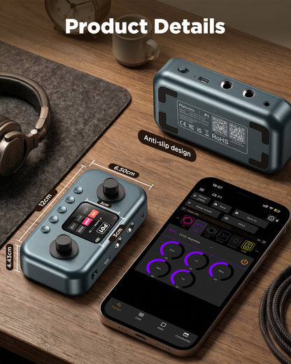 Flatsons P1 Portable Multi Effects Guitar Pedals, 80+ Effects & Amp Modeling, Rechargeable Multi Effects Processor for Electric Guitar, Wireless App Control, OTG Recording & IR Loading