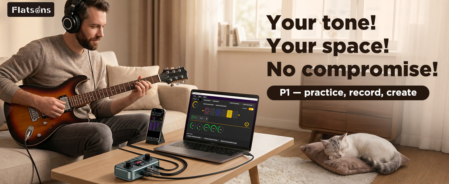 Flatsons P1 Portable Multi Effects Guitar Pedals, 80+ Effects & Amp Modeling, Rechargeable Multi Effects Processor for Electric Guitar, Wireless App Control, OTG Recording & IR Loading