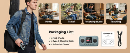 Flatsons P1 Portable Multi Effects Guitar Pedals, 80+ Effects & Amp Modeling, Rechargeable Multi Effects Processor for Electric Guitar, Wireless App Control, OTG Recording & IR Loading